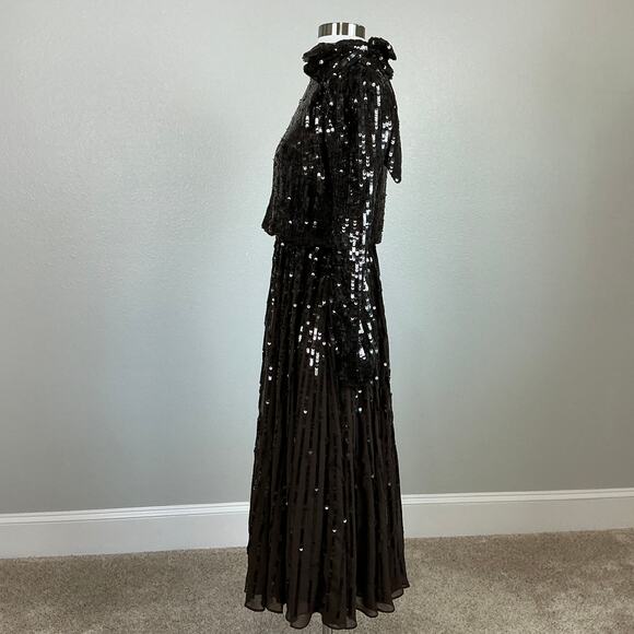 Mac Duggal Sequined Long Sleeve A-Line Midi Cocktail Dress Brown Size 2 - Picture 6 of 12